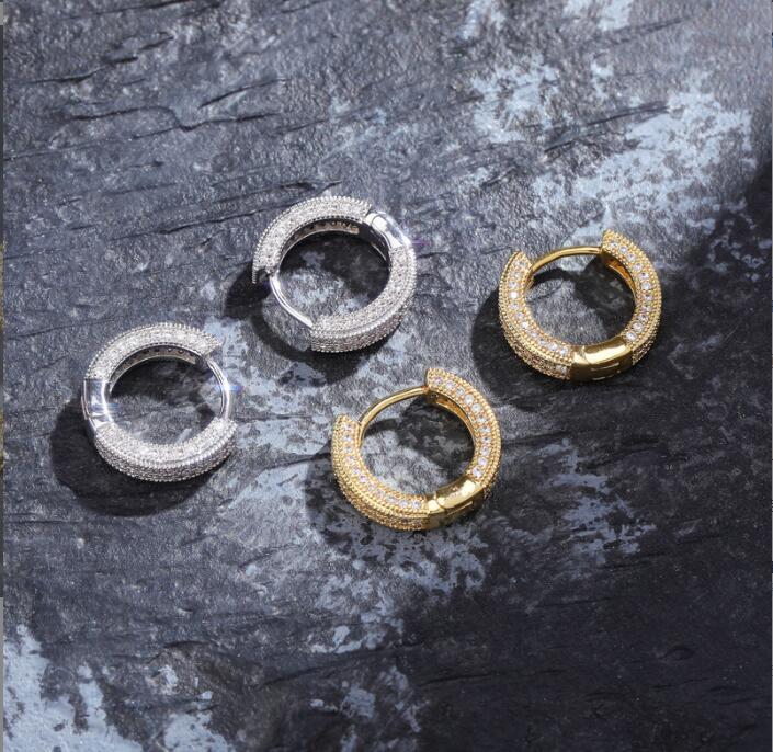 18K Gold Plated Copper Zircon Hoop Earrings Men Women Hip Hop Jewelry Iced Out Stud Earings Bling Diamond Earring for Girls5699098