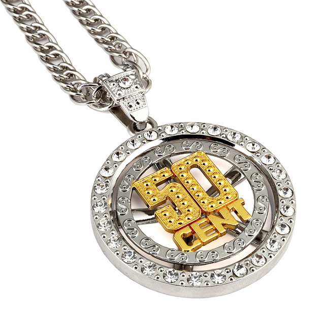 Hip Hop Men's Jewelry Spin 50 Cent Pendant Necklace With 80cm Zinc Alloy Fashion Unique Personalized For Men Women Gift
Hip Hop Men's Jewelry Spin 50 Cent Pendant Necklace With 80cm Zinc Alloy Fashion Unique Personalized For Men Women Gift