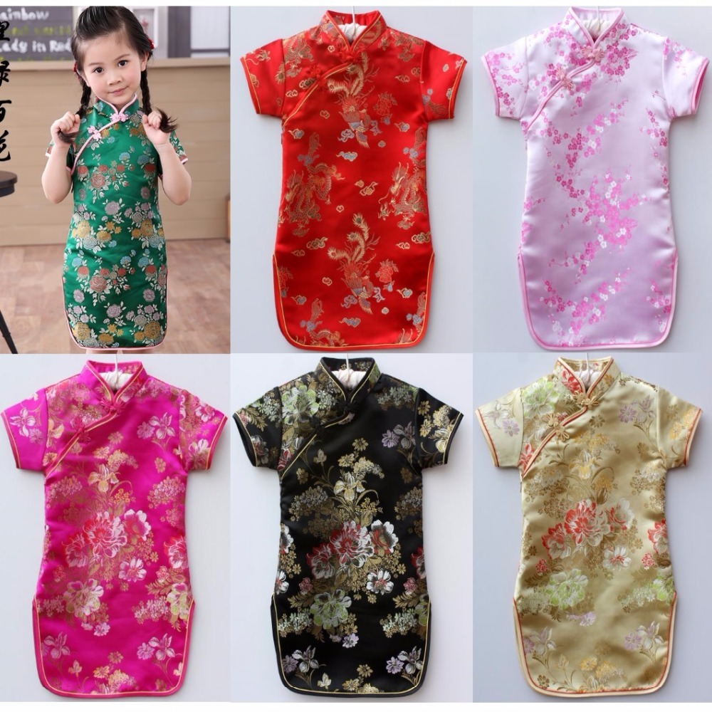 Floral Baby Qipao Girl Dress Chi-Pao Cheongsam New Year Gift Children Clothes Kids Dresses Girls clothing Wedding Princess Dress 210413