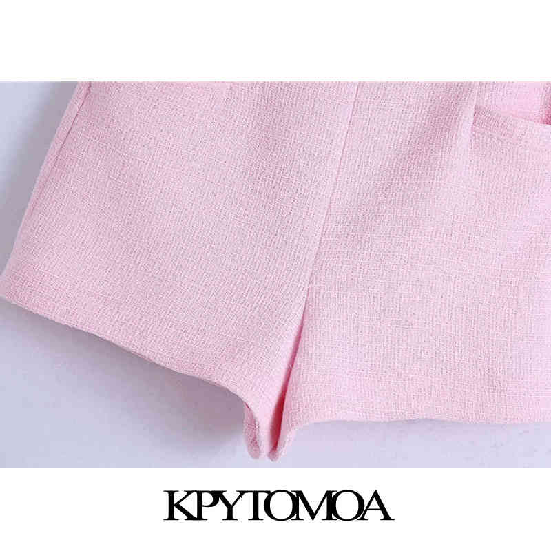 Women Fashion With Metal Buttons Tweed Bermuda Shorts High Waist Back Zipper Female Short Pants Mujer 210420