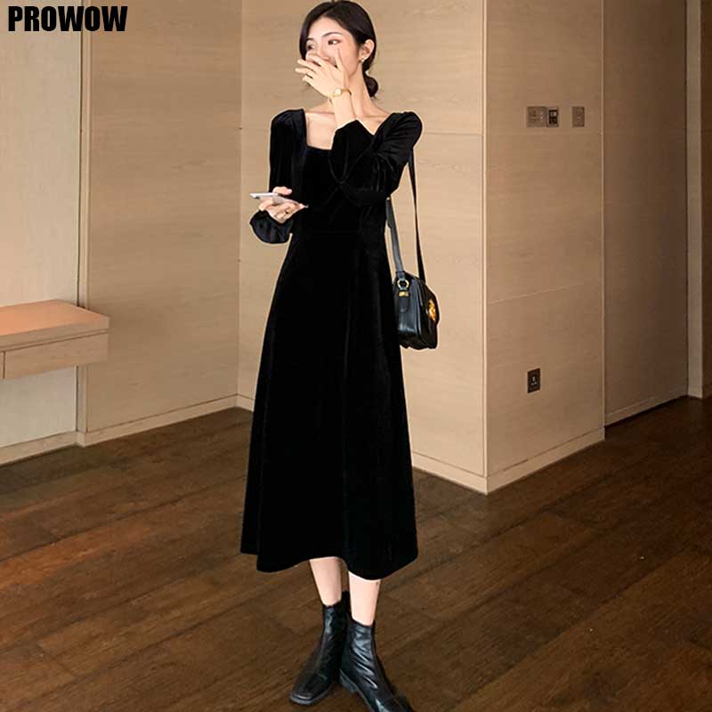 one-piece korea ladies dress french vintage velvet waist dresses 2021 spring autumn new women square collar dress long dress, Black;gray
one-piece korea ladies dress french vintage velvet waist dresses 2021 spring autumn new women square collar dress long dress, Black;gray