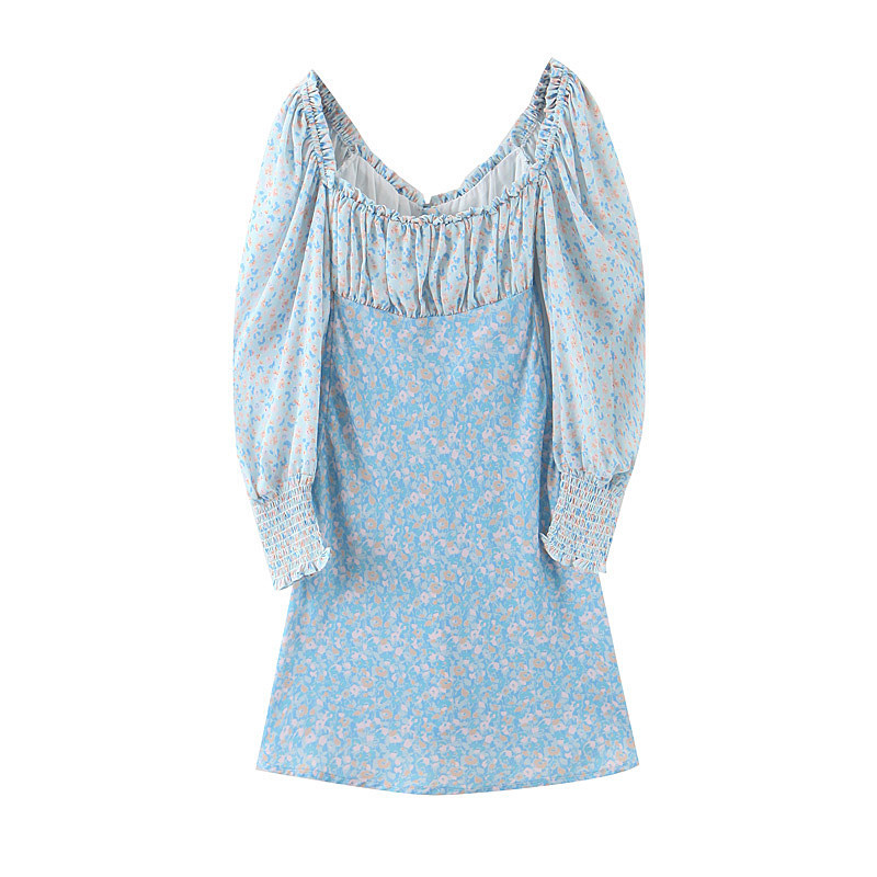 beauty Woman Summer Dress Fresh Romantic Floral Stitching Single-breasted Chiffon Long-sleeved Dresses 210514