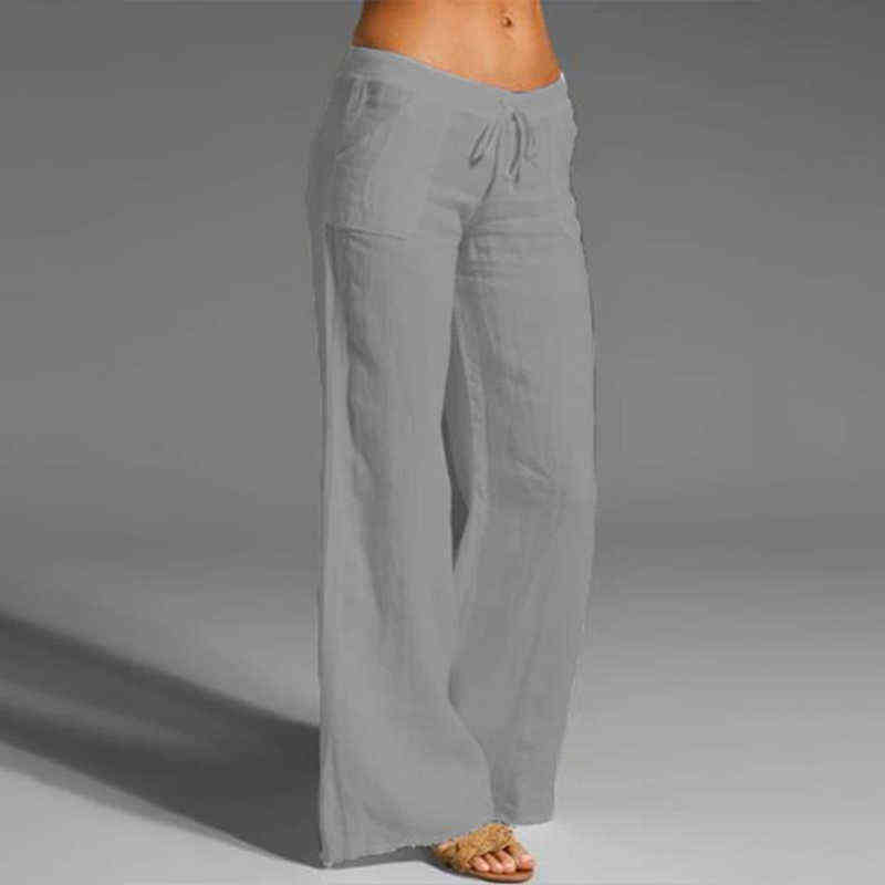 Women's Cotton Linen Pants High Waisted Harem Loose Soft Elastic Waist White Summer Blue Casual Trousers For Female 211115