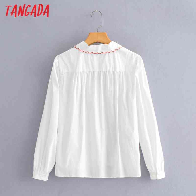 Women Retro Oversize Collar Embroidery Romantic Blouse Long Sleeve Chic Female Shirt Tops YI12 210416