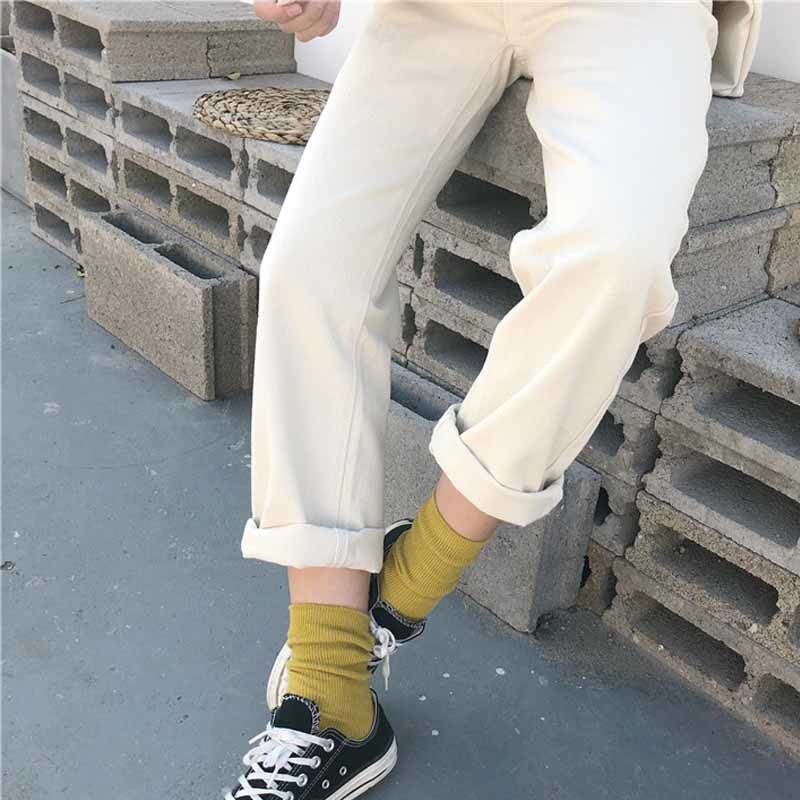 Women Casual Pants Solid Chic Pant Womens Simple High Waist Pockets Straight Harajuku Korean Trousers Arrival 10385 210518