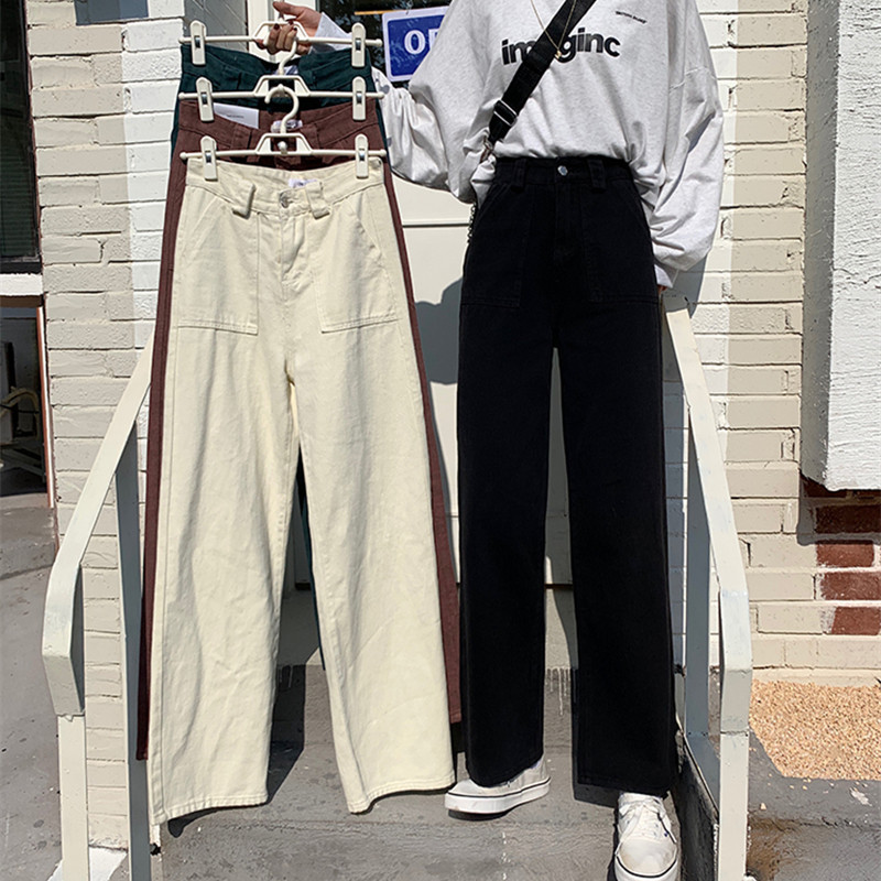 4Color SML spring autumn korean style loose women denim Pants Casual high waist Wide leg long denim jeans pants (F9013) 210423