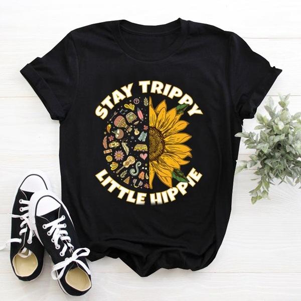 Fashion Brand T-shirt Women's Round Neck Plus Size Half Sleeve Stay Trippy Little Short Clothes