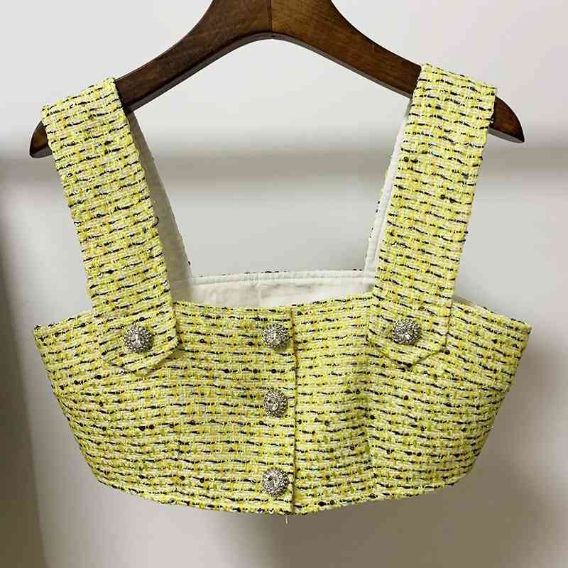 3 Pcs Set Skirt Blazer Women's Suit O-Neck Sequined Striped Diamonds Buttons Camis Office Ladies Jackets Blazers Skirt Set 210708