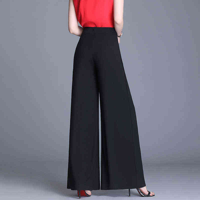 High Waist Chiffon Wide Leg Pants Women Summer Korean Pleated Solid Loose Black Long Trousers 211124