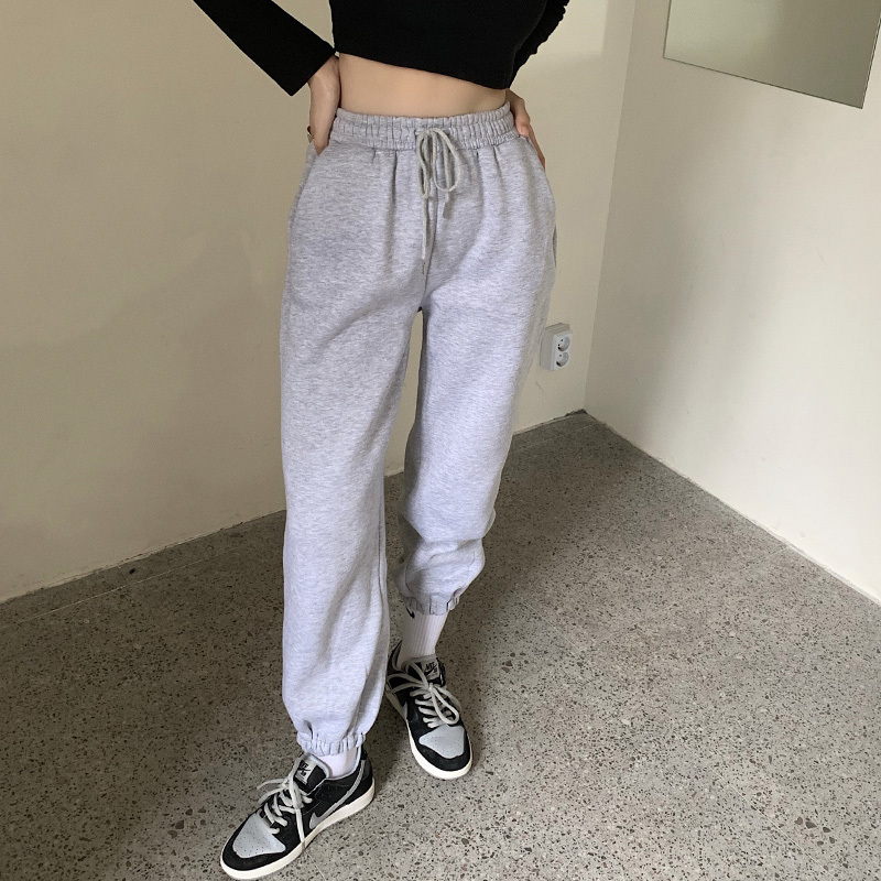 OL Elastic High Waist Pants Women Fashion Autumn Winter Solid Sportwear Casual Plush Thick Sweatpants Loose Trousers 210421