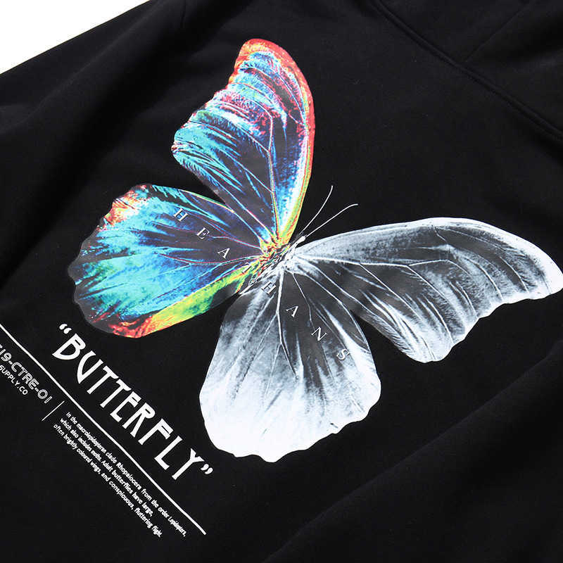 Men Hip Hop Sweatshirt Hoodie Color Butterfly Streetwear Harajuku Pullover Hoodie Cotton Fleece Winter Autumn Black Hoodie 210802