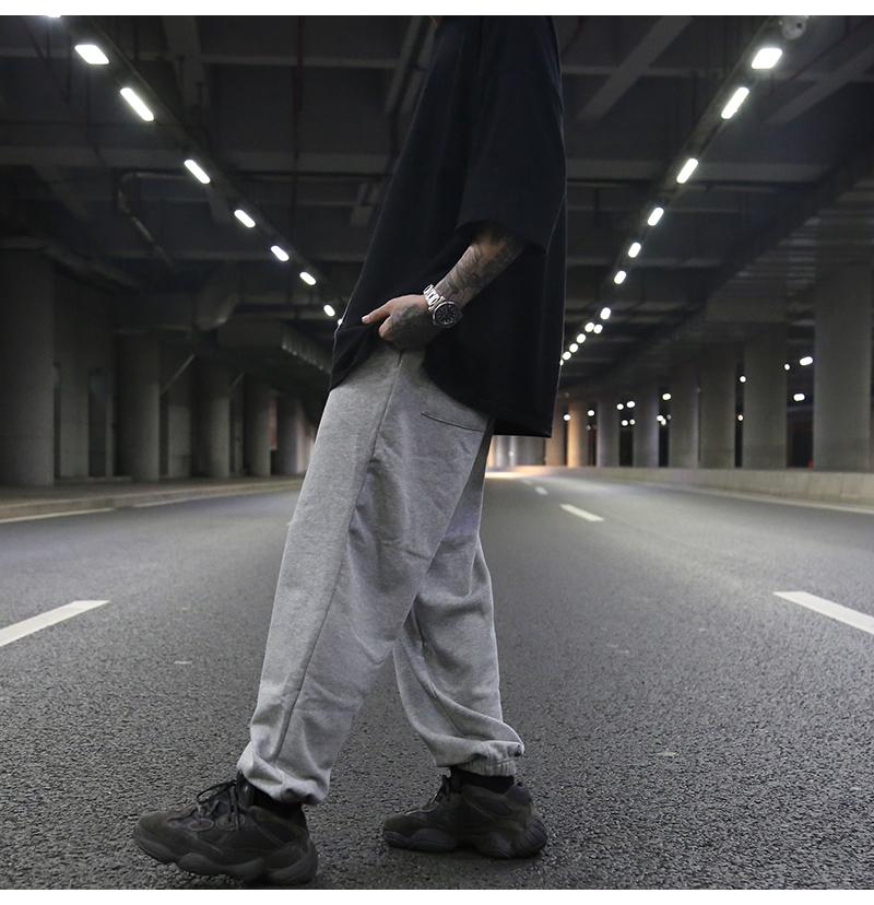 Dark High Street Style Loose Ribbed Trousers, Tide Brand Black All-match Terry Drape Slacks For Men Men's Pants