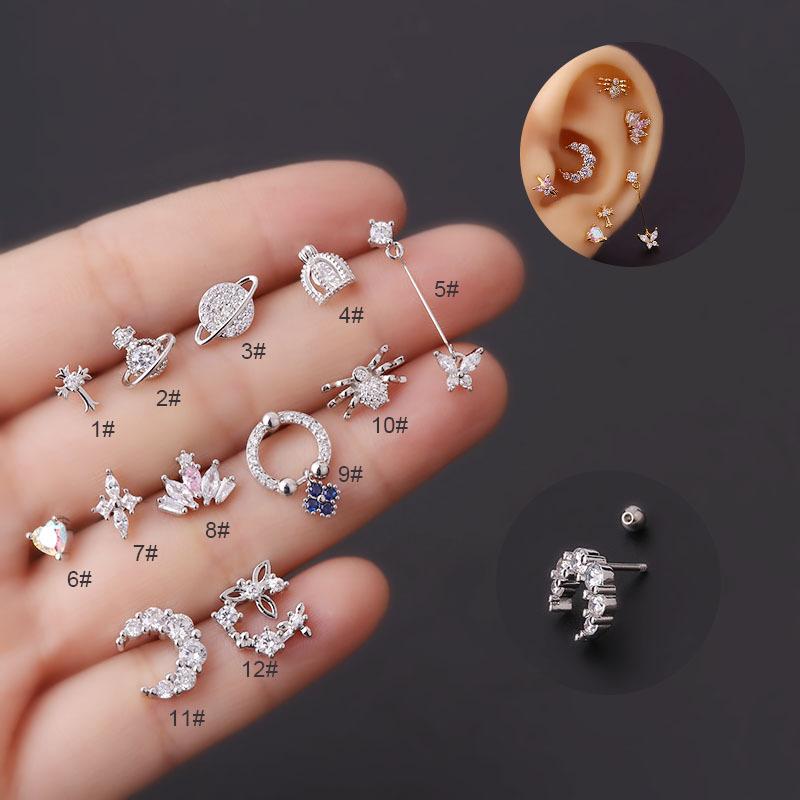 Stud 1Piece 0.8mm Stainless Steel Piercing Earrings For Women 2021 Trend Jewelry Ear Cuffs Cute Moon Crown Butterfly, Golden;silver
Stud 1Piece 0.8mm Stainless Steel Piercing Earrings For Women 2021 Trend Jewelry Ear Cuffs Cute Moon Crown Butterfly, Golden;silver