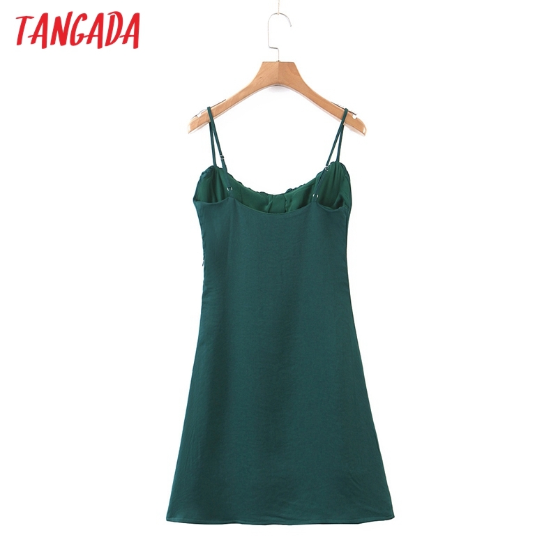 Women Summer Green Strap Adjust Sleeveless Ladies Short Dress 8M6 210416