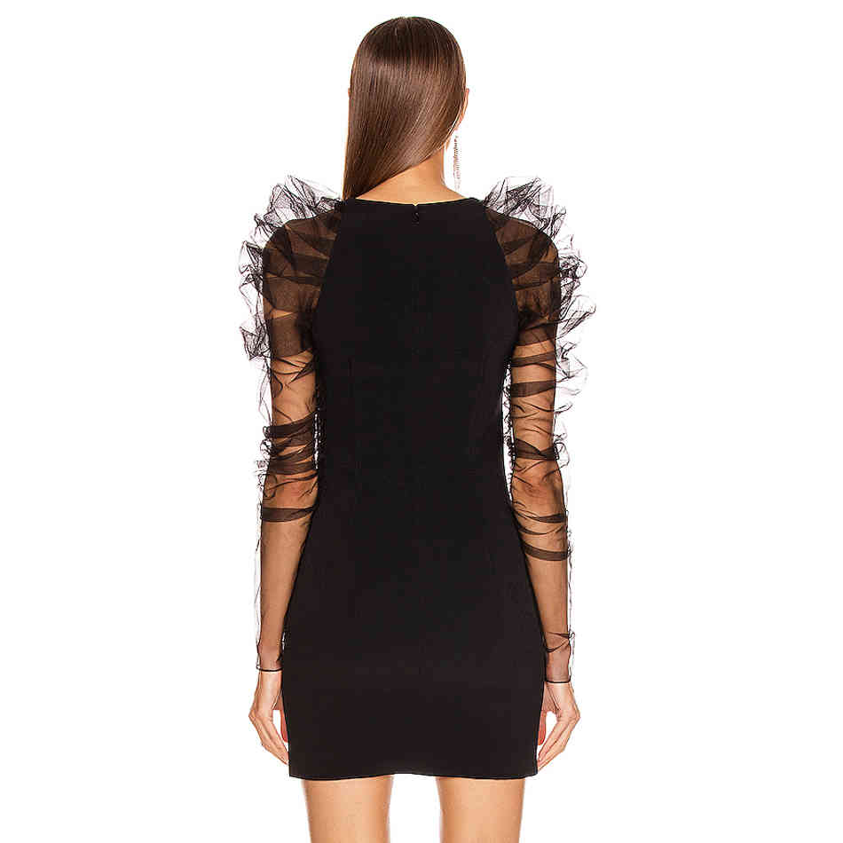 Spring Long Sleeve Bandage Dress Women Sexy Lace Black Bodycon Club Celebrity Evening Party Vestidos 210423
