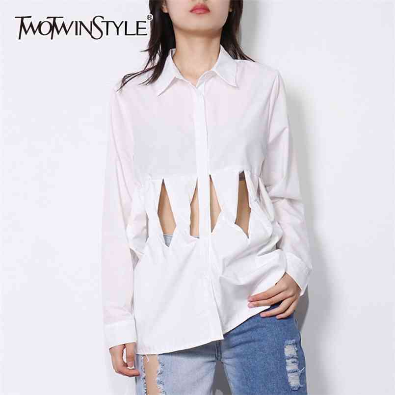 White Hollow Out Casual Shirts For Women Lapel Long Sleeve Minimalist Straight Blouses Female Fashion Clothing 210524
White Hollow Out Casual Shirts For Women Lapel Long Sleeve Minimalist Straight Blouses Female Fashion Clothing 210524