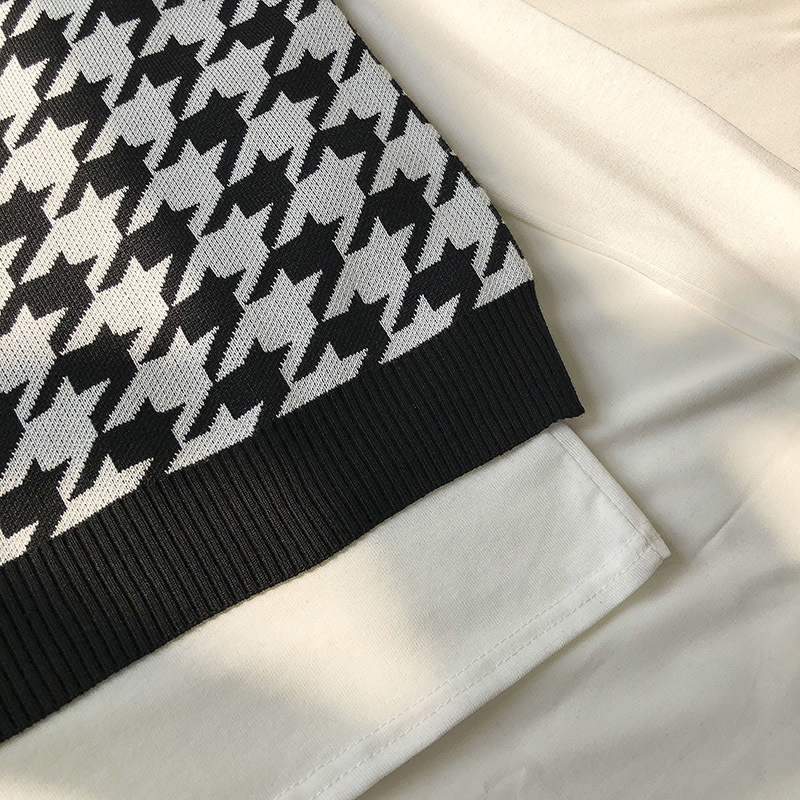 Autumn Houndstooth Knit Vest Women's Loose Korean Outdoor Knitted Waistcoat High Street Sleeveless oversized sweater 210508