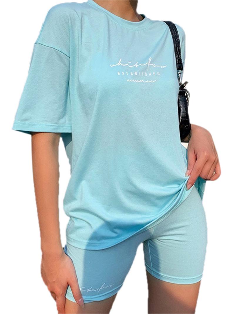 Women Sets Summer Tracksuits Sportswear Letter Print Fitness Short Sleeve T-Shirts+Shorts Suit Two Piece Set Sporty Outfits Women's