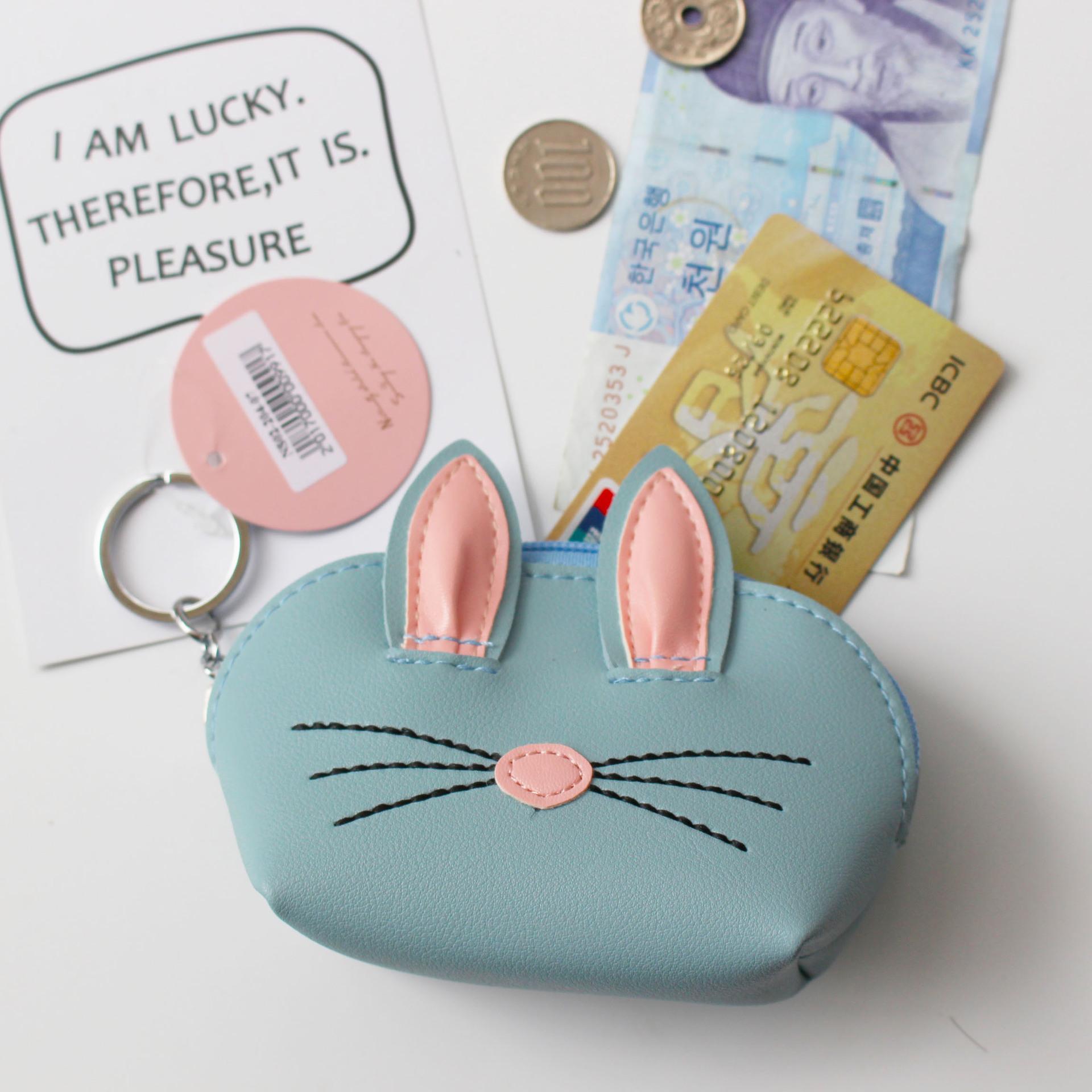 Korean Style 3D Rabbit Ear PU Leather Card Holder With Hanging Keychain Bunny Credit Card Coin Purse Holders Party