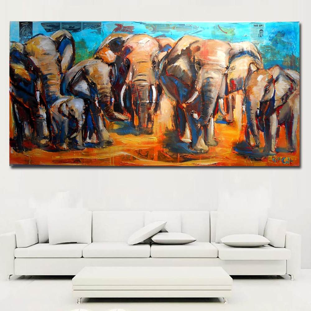 Animal Art African Elephant Family Big Canvas Paintings Wall Art Prints Printing Posters Picture For Living Room Home Decor