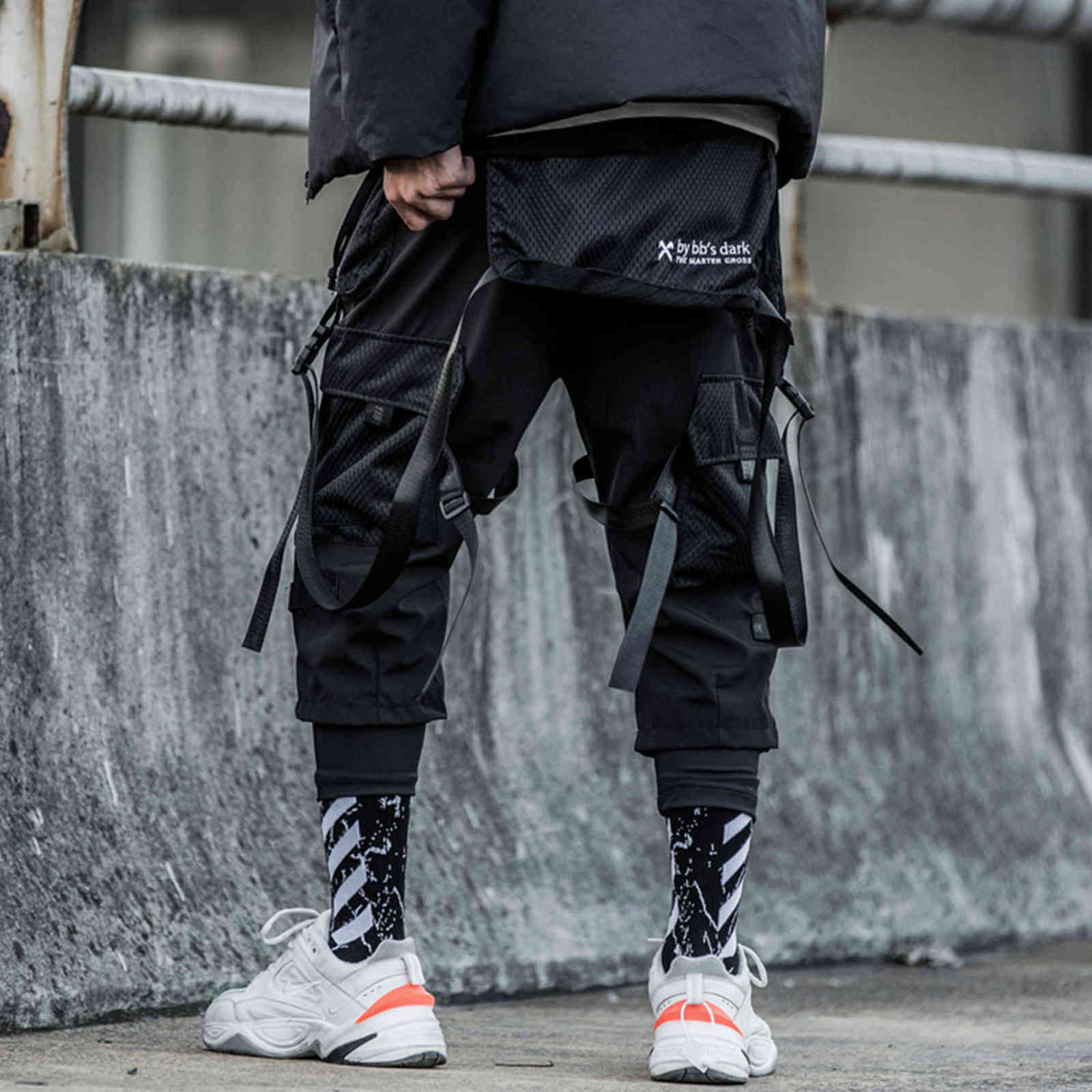 Ribbons Multi Pockets Cargo Pants Harajuku Casual Track Trouser Streetwear Techwear Pants Joggers Cyberpunk Men's clothes 211119