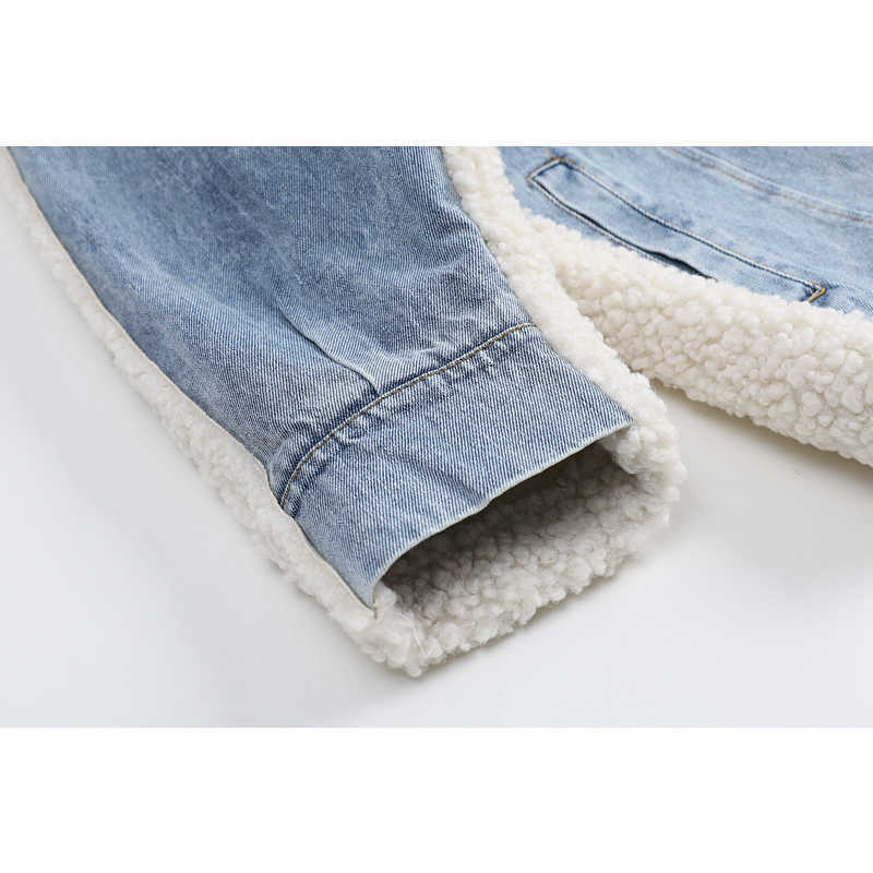 Fashion Thick Warm Autumn Winter Jean Coat For Women Oversized Outwear Lamb Wool Coats Patchwork Denim Jackets Snow Female 211011