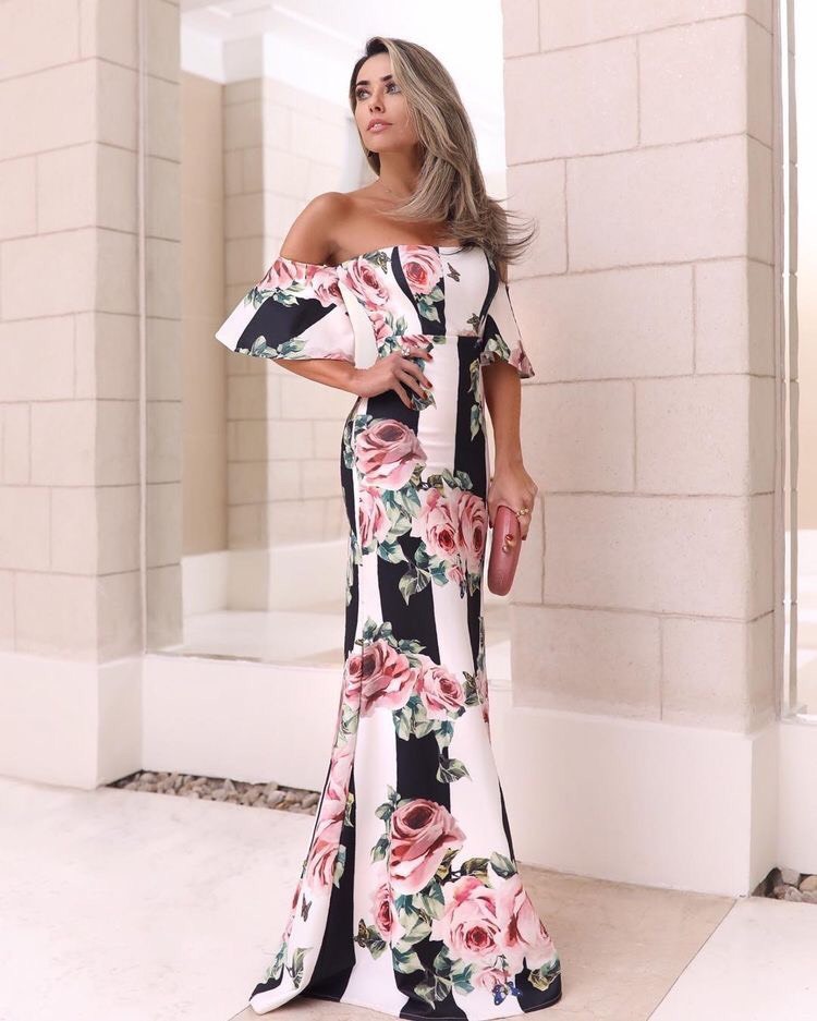 Women Dress Slash Neck Off Shoulder Vintgae Flower Girl es Plus Size Long Sexy Girls Summer 210513