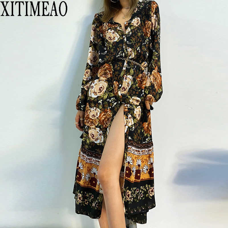 Women Retro Print Dress Autumn O-Neck Lace up Long Sleeve Elegant Loose Bohemian Holiday 210604, As picture
Women Retro Print Dress Autumn O-Neck Lace up Long Sleeve Elegant Loose Bohemian Holiday 210604, As picture