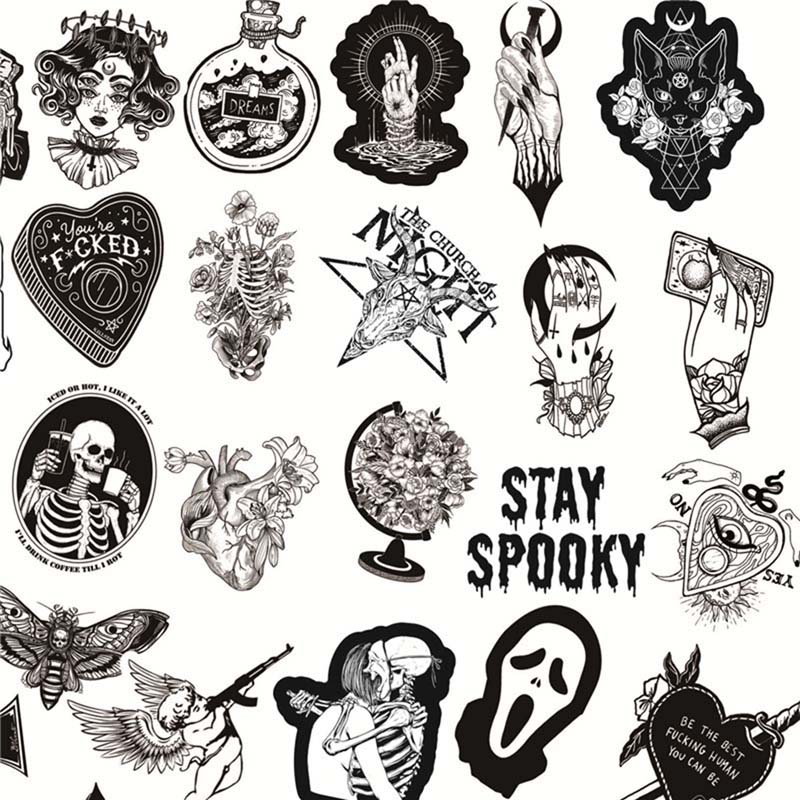 Cool Black And White Punk Skull Stickers Skateboard Guitar For Car Auto Vehicle Motobike Luggage Laptop Waterproof PVC Graffiti Sticker Toys 50pcs/Lot