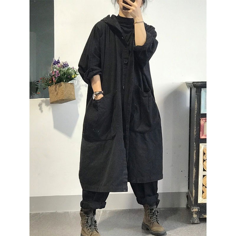 Autumn Korea Fashion Women Loose Hooded Trench Coat All-matched Casual Single Breasted Long Femme M593 210512