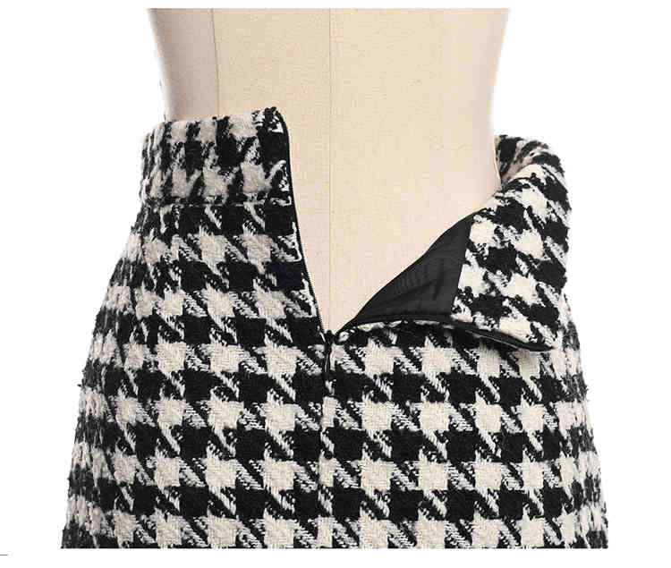 Autumn Winter Women Houndstooth Two Piece Set Ladies Long Sleeve Woolen Tweed Jacket Coat+ Short Pencil Office Skirt Suits 210520
