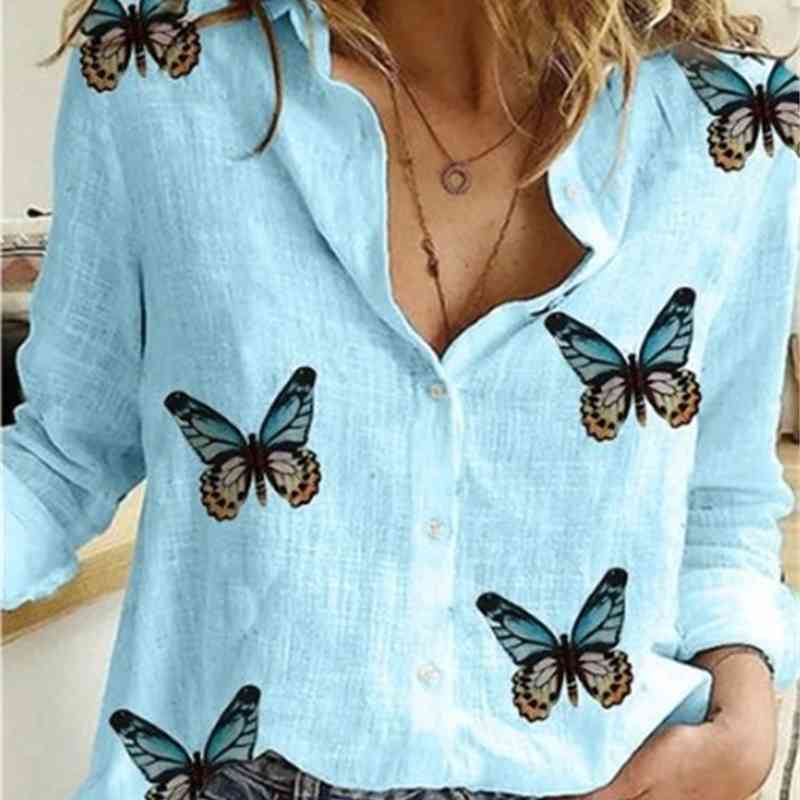 Casual Long Sleeve Print Button Loose Shirts Women Cotton Linen Blouses Office Lady Vintage Streetwear Plus Size Shirt Tops 210526