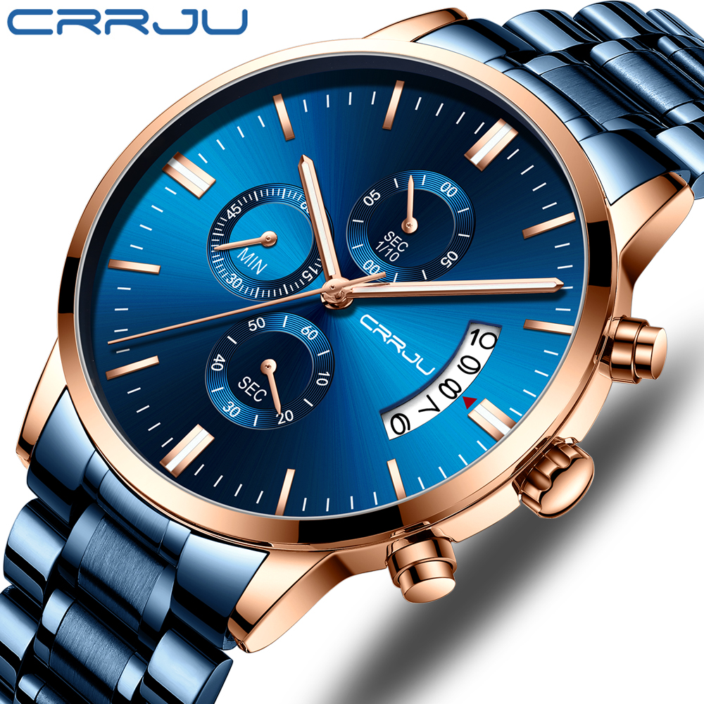CRRJU Blue Mens Watches with Stainless Steel Top Brand Luxury Men Sports Chronograph Quartz Watches Clock Relogio Masculinog, M-bergbe
CRRJU Blue Mens Watches with Stainless Steel Top Brand Luxury Men Sports Chronograph Quartz Watches Clock Relogio Masculinog, M-bergbe