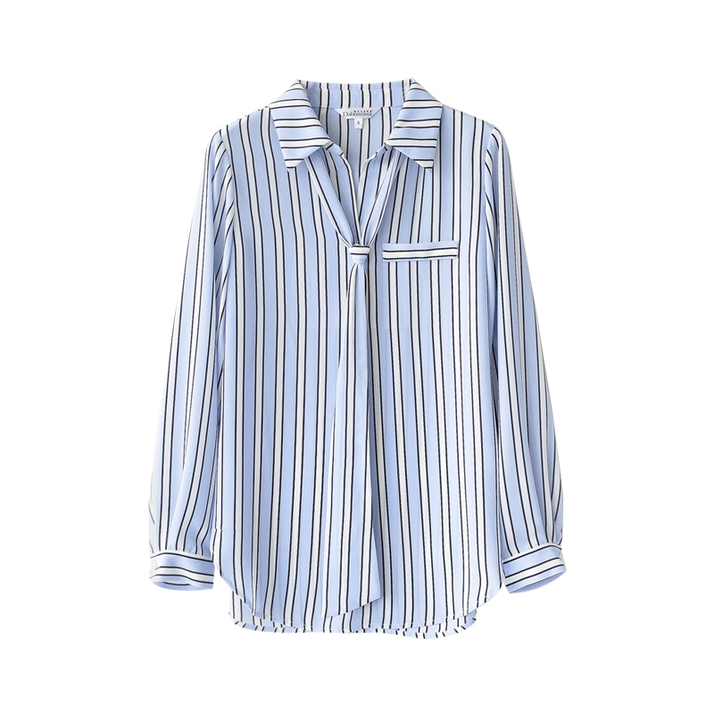 Dabuwawa Blue Bow Striped Blouses Women Turn-down Collar Long Sleeve Elegant Workwear Shirts Tops Office Lady DT1CST016 210520