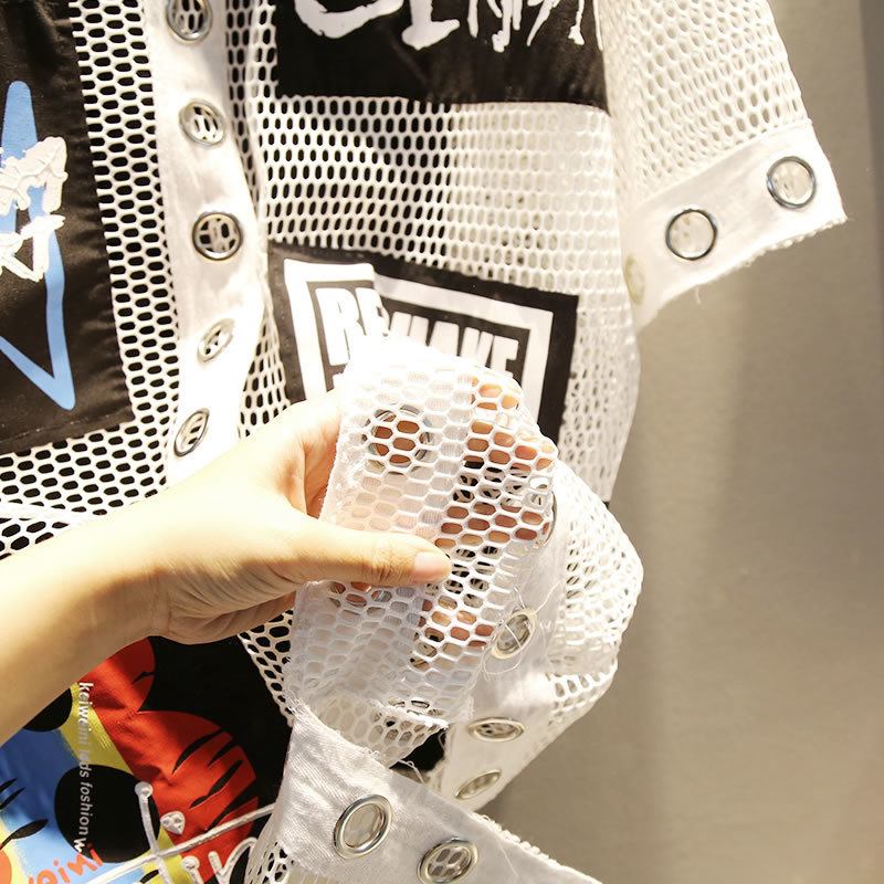 XITAO Women Summer Korea Fashion Oneck Short Sleeve Loose Tee Female Letter Print Patchwork Hollow Out Tshirt WBB3401 210406