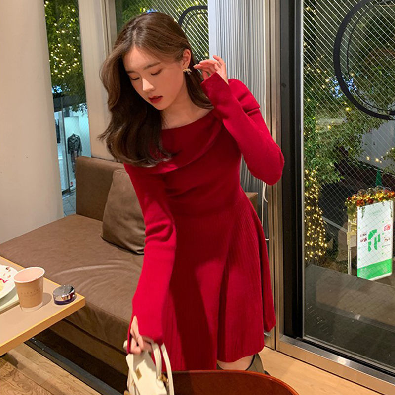 Knit Dress Korean Spring Long Sleeve Slim Sweater Dress Women Casual Elegant Office Knit Dress Female Winter Cute 210521
