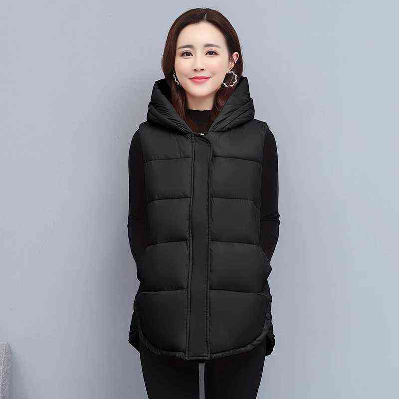 Women Winter Vest Zipper Coats Hooded Down Cotton Jacket Parkas Female Warm Loose Mid-Length Women's Sleeveless 211120