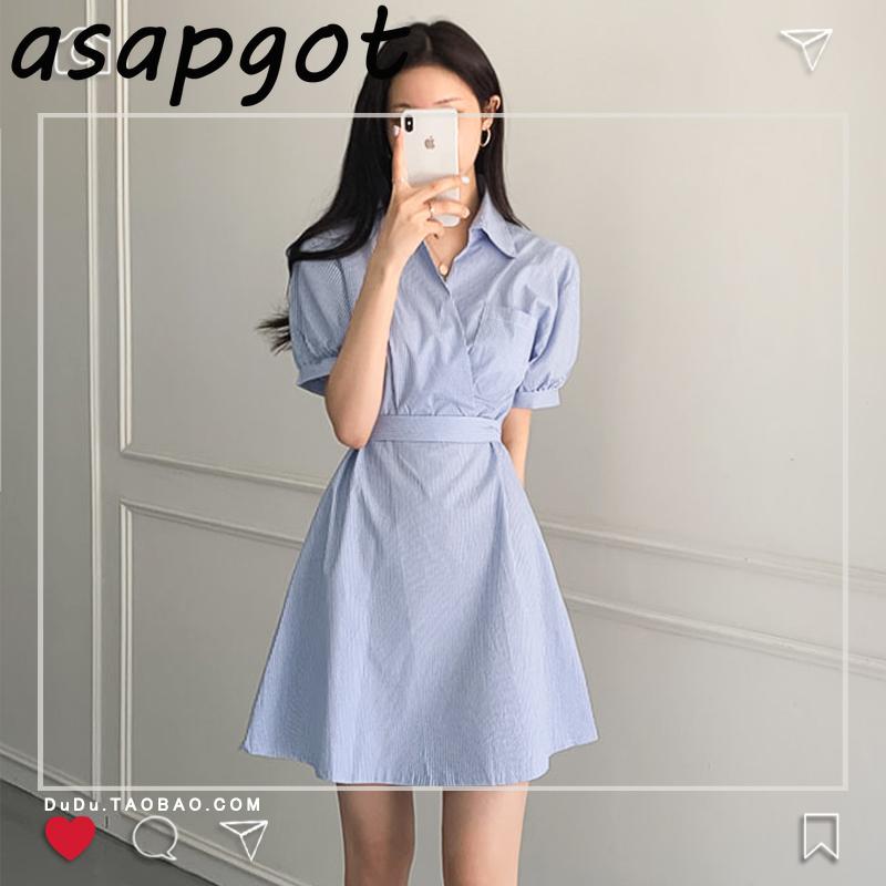Casual Dresses Chic Korean Summer Retro Slim Bandage Turn Down Collar Striped Shirt Dress Women Short Puff Sleeve Vestidos Bow, Black;gray
Casual Dresses Chic Korean Summer Retro Slim Bandage Turn Down Collar Striped Shirt Dress Women Short Puff Sleeve Vestidos Bow, Black;gray