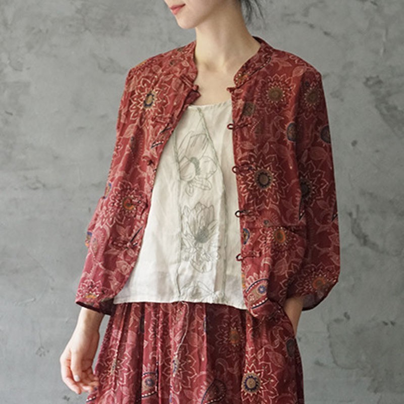 Johnature Retro Print Stand Plate Buckle Three Quarter Sleeve Cardigan Shirt Autumn Loose Comfortable Women Tops Shirts 210521, Red
Johnature Retro Print Stand Plate Buckle Three Quarter Sleeve Cardigan Shirt Autumn Loose Comfortable Women Tops Shirts 210521, Red