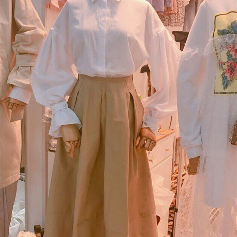 Nomikuma Two Piece Set Women Lantern Sleeve Causal Blouse Shirt + High Waist A-line Skirt Korean Elegant Spring Suits 6F406 210427