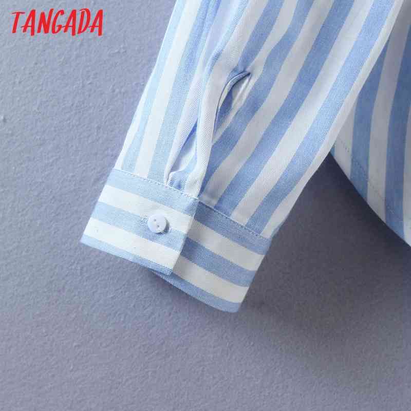 Women Vintage Striped Print Long Sleeve Spring Chic Female Casual Loose Shirt SL524 210416