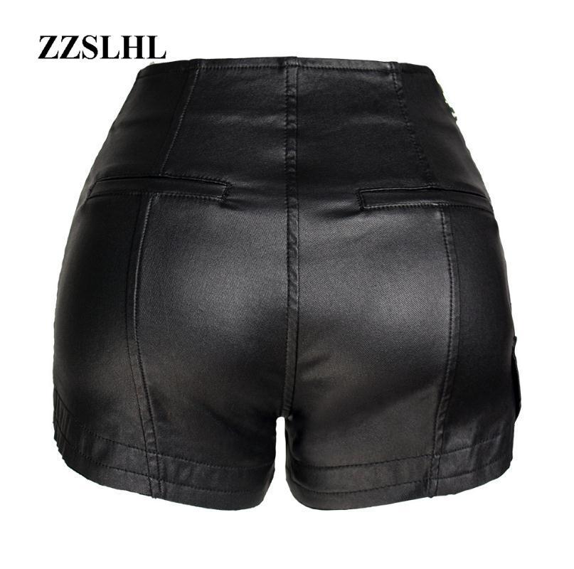 Womens Zipper Stitch Pu Leather Shorts High Waist Stretchy Velvet Autumn Winter Boot Short Female Imitation S83 Women's