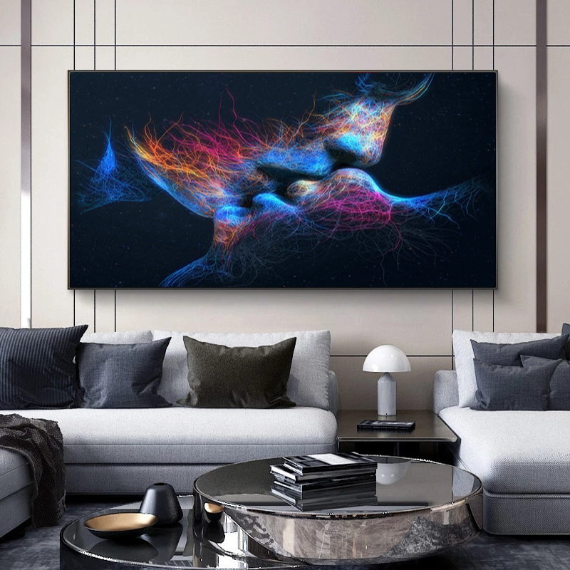Home Decor Prints Abstract Love Kiss Posters Oil Painting Printed On Canvas Wall Art Pictures For Living Room Indoor Decorations
