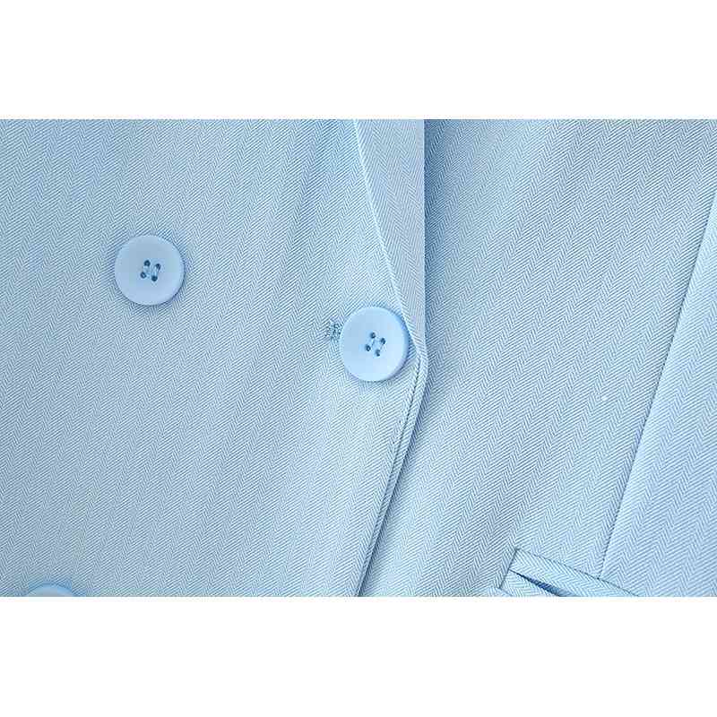 elegant women blue solid blazer jackets fashion ladies double breasted suits casual female notched collar girls 210430