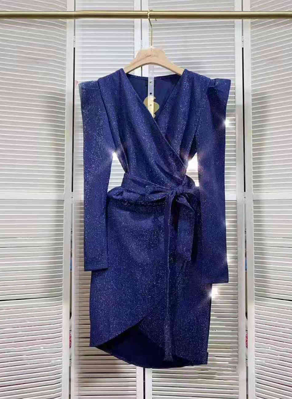 Free Women Sexy Shiny Dress V-neck Long Sleeve Bodycon Lace-Up Dresses Celebrity Club Party Irregular Vestidos 210524