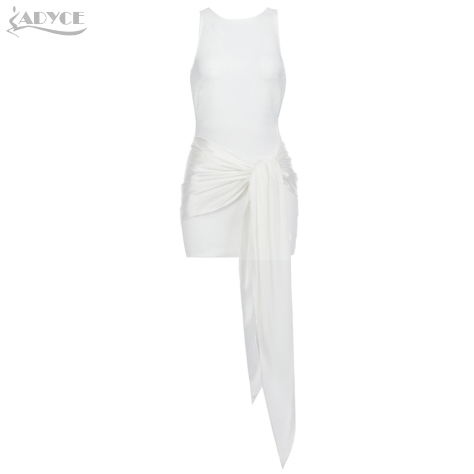 Summer White Bodycon Club Bandage Dress Women Sexy Tank Sleeveless Mini Draped Celebrity Runway Party Dresses Vestidos 210423