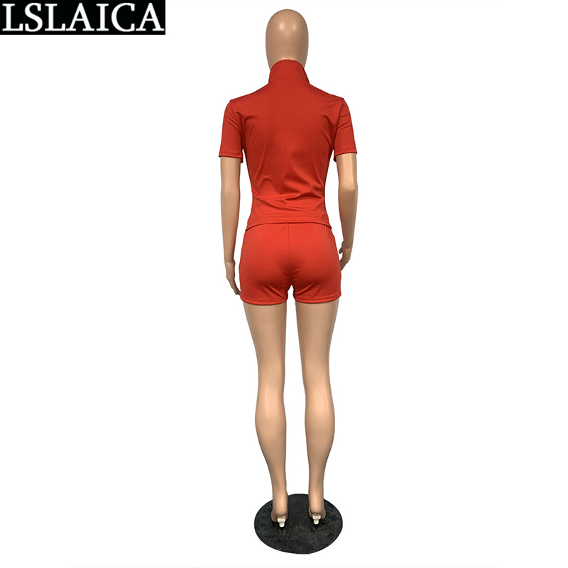 Clothes Women Zipper Slim Casual Elastic Waist Short Sleeve Two Piece Outfits for Fitness Tracksuit Roupas Femininas 210520