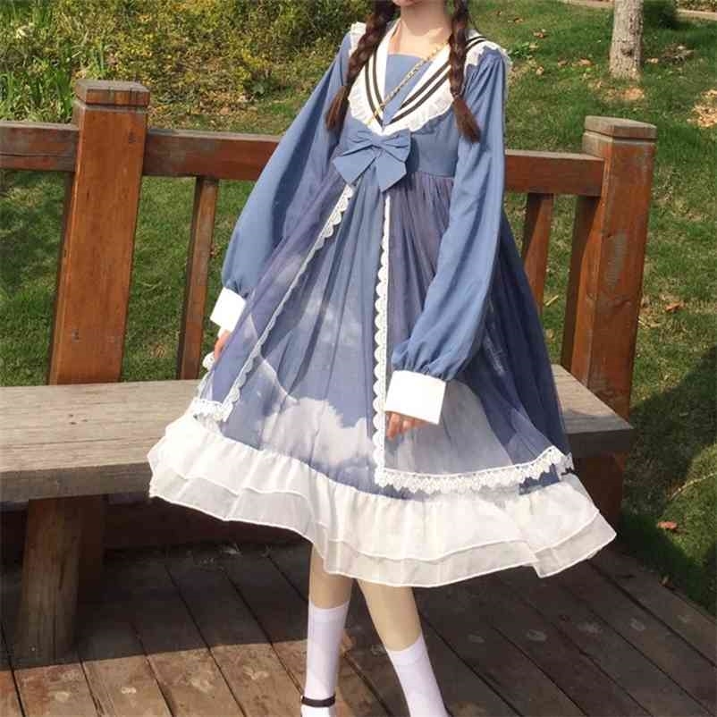 Japanese Lolita Dress Women Elegant Sweet Kawaii Party Female Casual Patchwork Korean Autumn Women's Clothing 210519, Blue dress
Japanese Lolita Dress Women Elegant Sweet Kawaii Party Female Casual Patchwork Korean Autumn Women's Clothing 210519, Blue dress