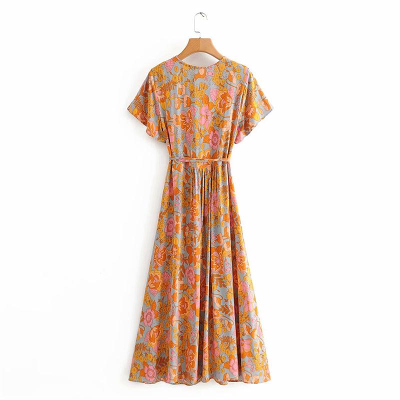 Happie Queens Women Floral Print Sashes Beach Bohemian Maxi Dress Ladies Rayon Cotton Pleated Boho Vestidos Casual Dresses