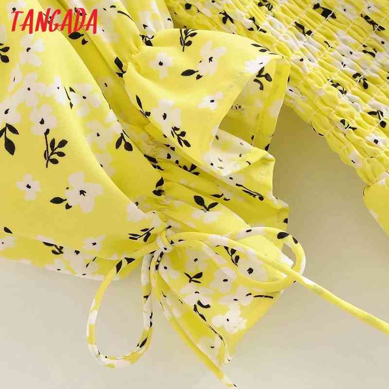 Summer Women Print French Style Puff Short Sleeve Ladies Mini Dress Vestidos 5D32 210416